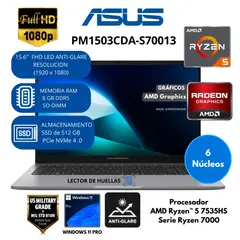 ASUS - Laptop ASUS AMD Ryzen 5 (ExpertBook PM1503CDA-S70013) RAM 8 GB SSD 512 GB 15.6" FHD IPS Windows 11
