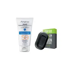 AVON - Anew Solar Triple Protección Facial Mate FPS50 +jabon carbon