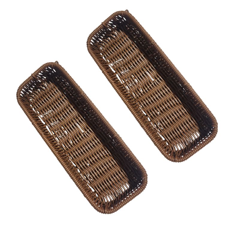 Pack x2 Cesta Porta cubiertos Rectangular de plástico tipo mimbre