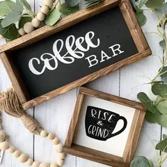 BOSQUE INVERNAL DECORACION ECO ALTERNATIVA - Letreros  pequeños en madera COFFEE BAR, dos piezas