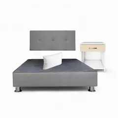 MUEBLES MACRUMO - Combo cama brisa tela antifluido 15Pz color Gris Oscuro + velador ted + almohada