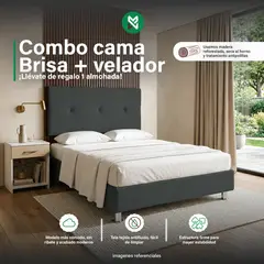 MUEBLES MACRUMO - Combo cama brisa tela antifluido 2Plz Negro + velador ted + almohada