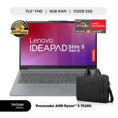 LENOVO - LAPTOP IDEAPAD 15AMN7/ Ryzen 5 7520U/ 8GB/ 512GB/ W11 + Maletín