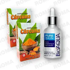 BIOAQUA - KIT 2 JABÓNES EN BARRA DE CÚRCUMA 110G Y SERUM ANTI ACNÉ 30ML