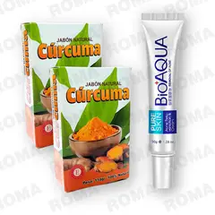 BIOAQUA - KIT 2 JABÓNES EN BARRA DE CÚRCUMA 110G Y CREMA ANTI ACNÉ 30G