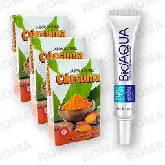BIOAQUA - KIT 3 JABÓN EN BARRA DE CÚRCUMA 110G Y CREMA ANTI ACNÉ 30G