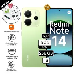 XIAOMI - Celular REDMI NOTE 14 4G 8GB RAM 256GB CÁMARA 108MP,camara frontal 20MP, 6.67' -verde lima