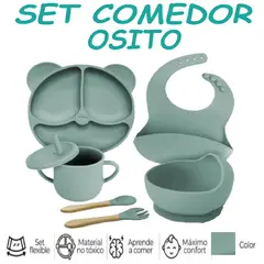 GENERICO - Nuevo Set Comedor de Silicona Osito 6 Pzas -Verde