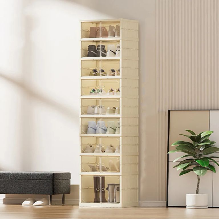 Zapatera Plegable de 9 Niveles para 18 Pares con Puertas Acrílicas - Color Crema