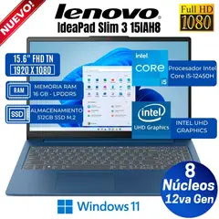 LENOVO - LENOVO IP SLIM 3 15IAH8 I5 12450H 16GB DDR5 512GB 15.6 FHD