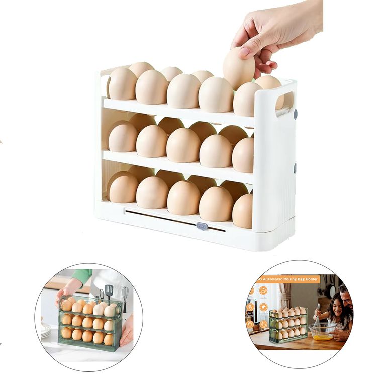 Organizador de huevos 3 niveles con capacidad para 30 unidades -Blanco