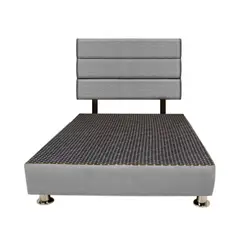 MUEBLES MACRUMO - Cama + Cabecera Moty con tela antifluida de 1.5 Plz color Gris  Claro