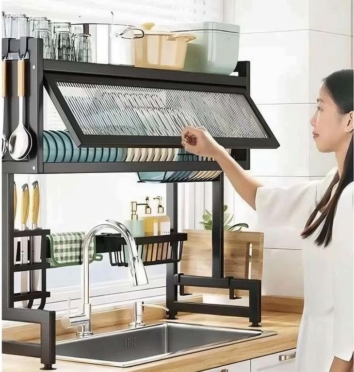 ORGANIZADOR Y ESCURRIDOR DE PLATOS DE 2 NIVELES CON TAPA DE 85 CM