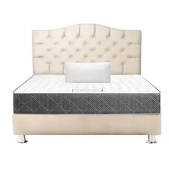 MUEBLES MACRUMO - Combo Cama tapizada Varsovia 2Plz Beige + Colchon Semiortopedico