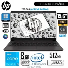 HP - Laptop 250 G10 Intel Core i3-1315U 8GB RAM 512GB SSD 15.6 Pulg. HD (A29CMLA#ABM) - Plateado