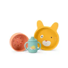 MOULIN ROTY - SET DE VAJILLA DE SILICONA COLECCIÓN TRES CONEJITOS