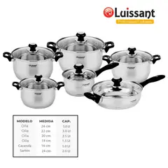 LUISSANT - JUEGO DE OLLAS EN ACERO INOXIDABLE 12 Pzas