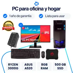 AMD - Computadora PC 3000G 8GB 500GB SSD 24” LG 100Hz Kit Completo