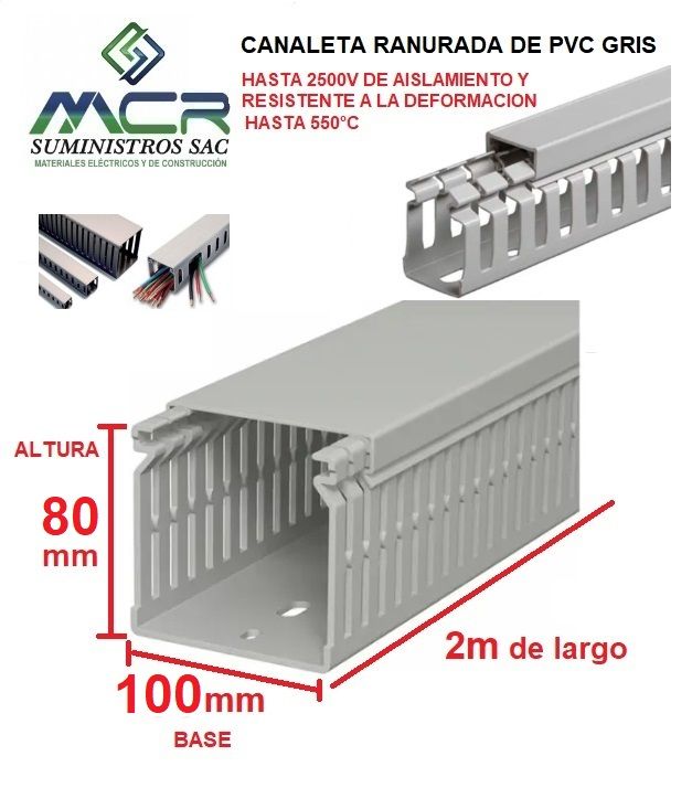 CANALETA DE PVC GRIS PARA CABLES 100mm BASE X 80MM ALTURA X 2m LARGO