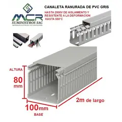 GENERICO - CANALETA DE PVC GRIS PARA CABLES 100mm BASE X 80MM ALTURA X 2m LARGO