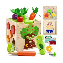 GENERICO - Cubo Montessori de Pájaro Carpintero Arbol Frutas Verduras 5 en 1 para Bebés