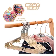 GENERICO - Set de Perchas Util para Ropa en Crema Y+Ligas de Regalo