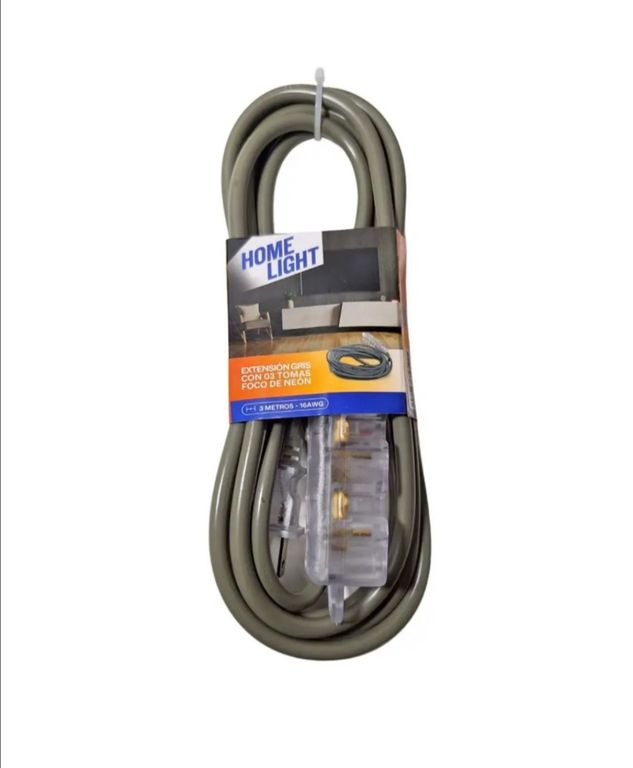 Extensión Eléctrica Vulcanizado 3 Metros x 3 Tomas GRIS
