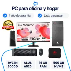 AMD - Computadora PC 3000G 16GB 500GB NVMe 32” LG Curvo 100Hz Kit Completo