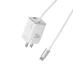 USAMS - Cargador celular Pared GAN 30W USAMS + Cable Tipo-C Blanco