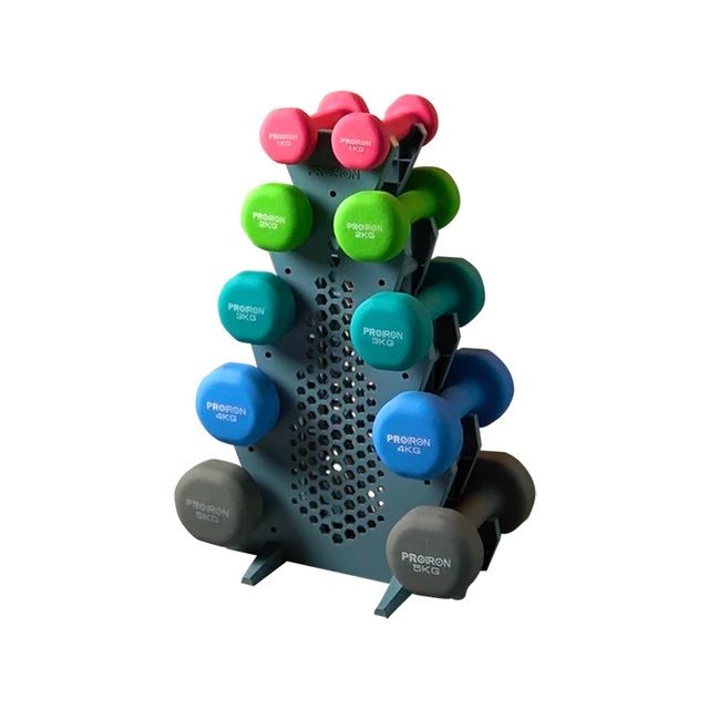 Set de mancuernas de neopreno de 1KG Rosado 2KG 3KG 4KG y 5KG + Rack