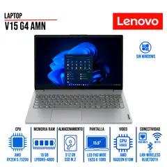 LENOVO - LAPTOP LENOVO V15 G4 AMN 15.6" FULLHD AMD RYZEN 5 7520U RAM 16GB 512GB-SSD SIN SISTEMA OPERATIVO
