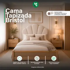 MUEBLES MACRUMO - Cama Tapizada Bristol Premium de 2plz Color Gris Tela antifluido