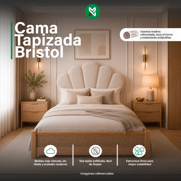 Cama Tapizada Bristol Premium King Color Gris Tela antifluido