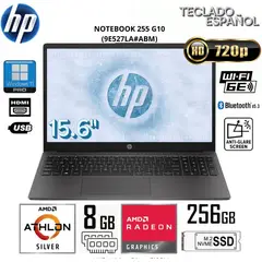 HP - Laptop 255 G10 AMD Athlon Silver 7-120U 8GB RAM 256GB SSD 15.6" HD Win11 (9E527LA#ABM) Gris
