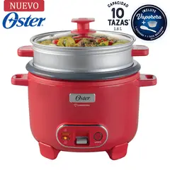 OSTER - Olla Arrocera Oster 1.8L 3 en 1 Función de Sofrito Vaporera Rojo