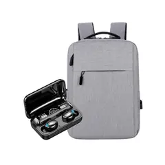 GENERICO - Audífonos Bluetooth F9-5 + Mochila Porta Laptop Impermeable Usb Gris
