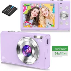 RENVMEXY - Cámara Digital Morada 4K Creativa Zoom Digital 64GB