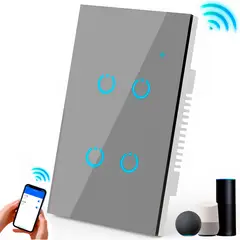 GENERICO - Interruptor Inteligente Universal Wifi Luz Smart Gris Alexa 4 Bandas