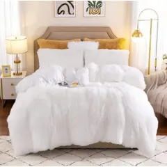 GOLDEN - Edredón 2 Plazas Piel De Oso + 2 Fundas Blanco