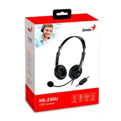 GENIUS - Auriculares Genius Hs-230U Usb Negros Con Sonido Envolvente Y Micrófono Incorporado