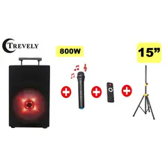 TREVELY - Parlante Portatil 15 TA-1584 - 800W - recargable - tripode