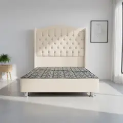 MUEBLES MACRUMO - Cama tapizada Princesa 15plz - Color Beige claro