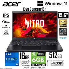 ACER - Laptop Nitro V15 ANV15-51-711U Intel Core i7-13620H 16GB RAM 512GB SSD RTX 4050-6GB 15.6" FHD