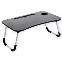 GENERICO - MESA PLEGABLE PARA LAPTOP CON RANURA Y POSAVASOS - NEGRO