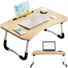 GENERICO - MESA PLEGABLE PARA LAPTOP CON RANURA Y POSAVASOS - BEIGE