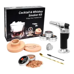 GENERICO - Kit Ahumador de Whisky con Soplete 4 Sabores de Virutas de Madera