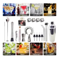 EVERSO - Juego De Cócteles Para Bar Pub 23 Piezas 750m Base Color Plateado