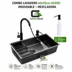 GREEN HOUSE - COMBO LAVADERO 60X45CM ACERO INOXIDABLE + MEZCLADORA