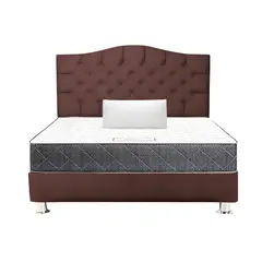 MUEBLES MACRUMO - Combo Cama tapizada Varsovia  Marrón 2Plz + Colchon + Almohada