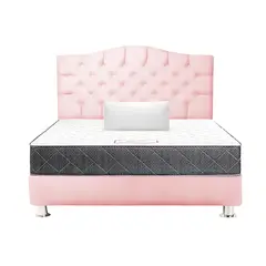 MUEBLES MACRUMO - Combo Cama tapizada Varsovia Rosada 2Plz + Colchon Semiortopedico